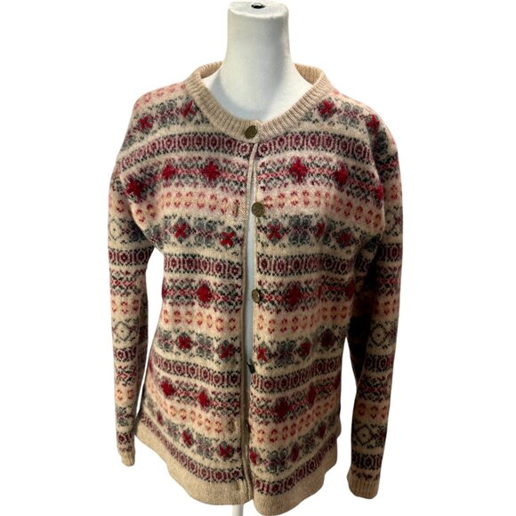 Vintage Fair Isle Shetland Wool Cardigan Sweater Small - Picture 3 of 6